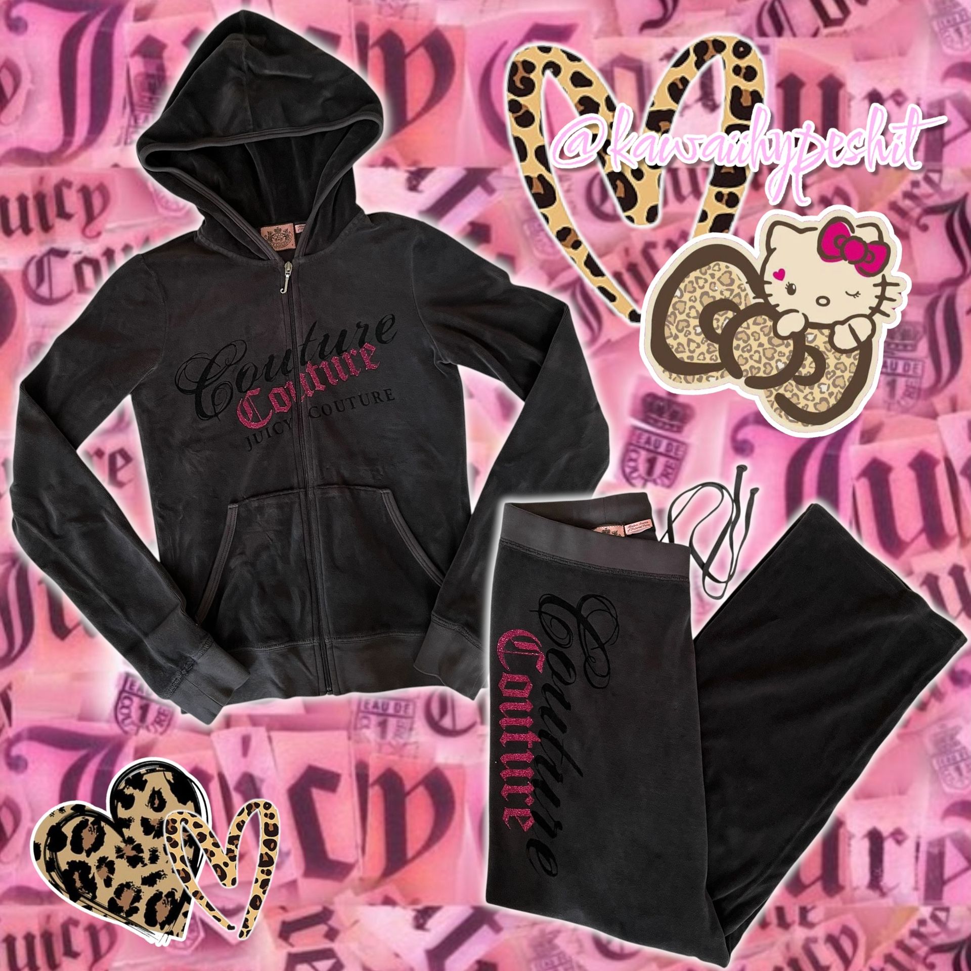 Vintage Y2K Juicy Couture Velour Tracksuit “Grey, Pink, Black” - Size P/XS