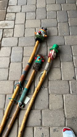 Decorative Wooden Walking Sticks with Carved Toppers