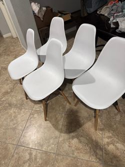 Modern White Dining Chairs Set Of 5 Wood Legs