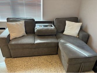 Gray Reversible Sectional Sofa w/ Storage, Pull-Out Ottoman, USB Charging & Cup Holders