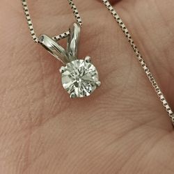 14k White Gold Solitaire Diamond Necklace 
