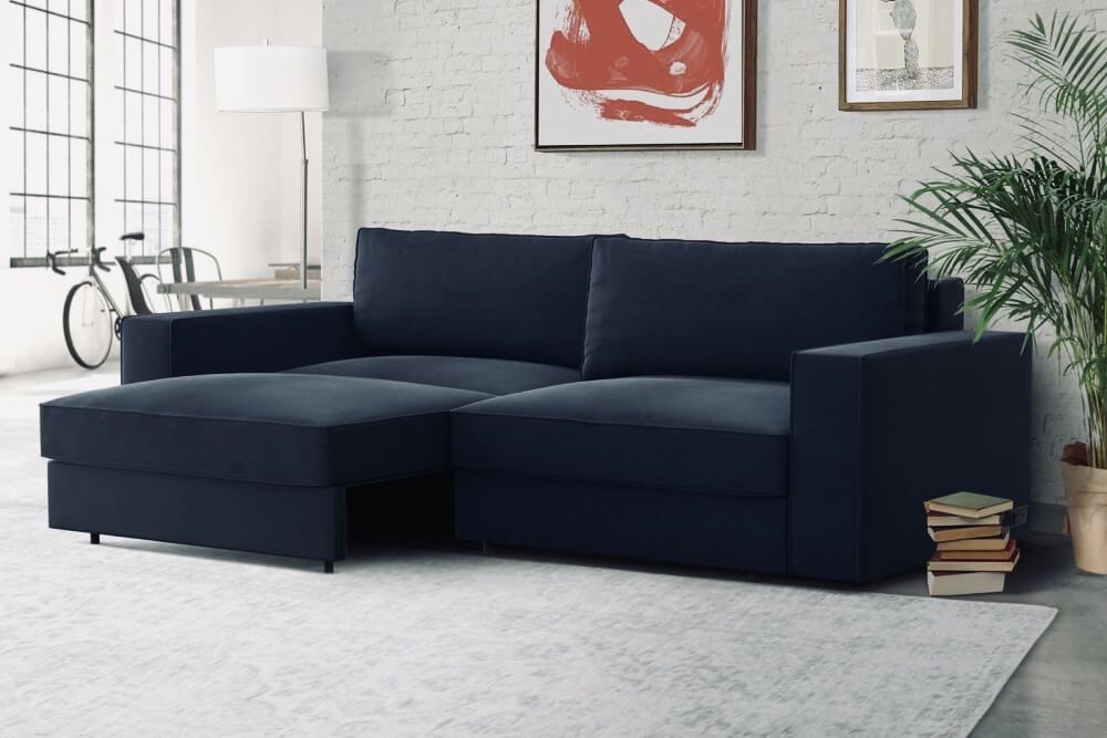$1,250 | Free Delivery Brand New Blue Velvet Switch Queen Sleeper Sofa Luxury Convertible Couch, Coddle Retail: $2200