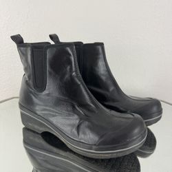 DANSKO Black Shiny Coated Canvas Rubber Lug Sole Vail Pull On Ankle Rain Boots