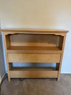 Vintag Solid Wood Bookcase Headboard Night Table, Lamp, Rails, Mattress and Box Spring