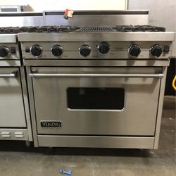 Viking 36”Wide Gas Range Stove In Stainless Steel With Charbroil Grill
