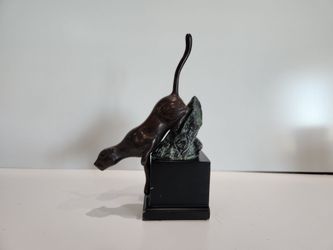 Vintage Bronze Panther Jaguar Tiger Sculpture Bookend Statue Art 12"