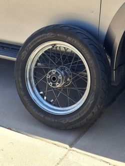 Old school Harley Davidson front rim with brand new tire