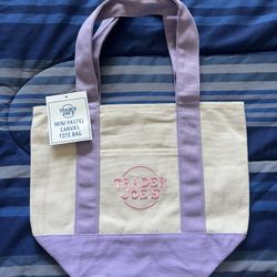 NEW Trader Joe's Mini Canvas Tote Easter Pastel Purple