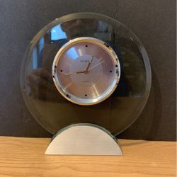 Danbury Freestanding courts acrylic clock with silver and white face 7 1/2” x 7 1/2”  B1