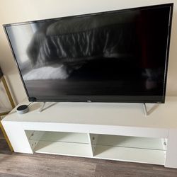 Modern White TV Stand with Glass Shelves – Sleek Media Console for TVs up to 55