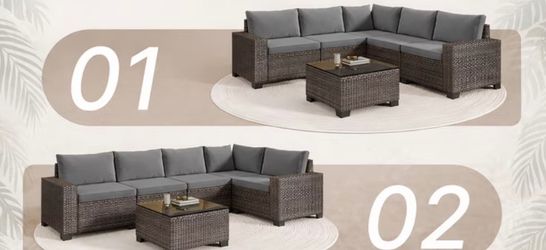 FREE DELIVERY- NEW IN Boxes 6Pcs 115”55” L Sectional Wicker Sofa Sets