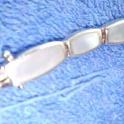 Sterling Silver Bracelet.  Mother Of Pearl .8inlong. Heavy