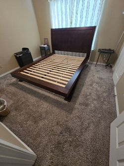 Dark Wood Queen Bed Frame with Headboard