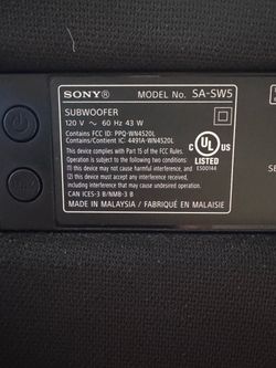 Sony SA-SW5 300W Wireless Subwoofer – BRAVIA Theater / Soundbar