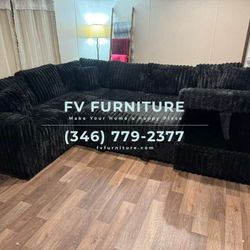 Brand new! Corduroy Black Sectional With Pullout Bed! 