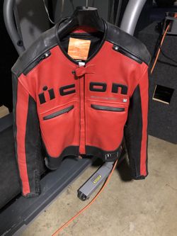Black And Red Icon Men Learher Motorcycle Jacket (size:Medium)