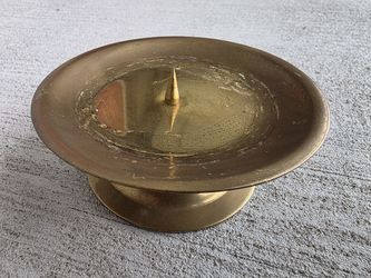 Vintage Solid Brass Candle Holder with Spike – 4” Top, 3” Base – Round Pedestal Candle Plate