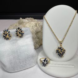 14KT Yellow Gold Diamond & Sapphire Jewelry Set