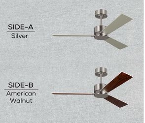 (2) Rozzen 52” Ceiling Fans – Brushed Steel | Reversible Walnut/Gray Blades | Remotes Included