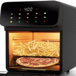 Bluebow Air Fryer 12QT Convection Oven with 10-in-1 Multi Function, Visible Window and Touchscreen, Black