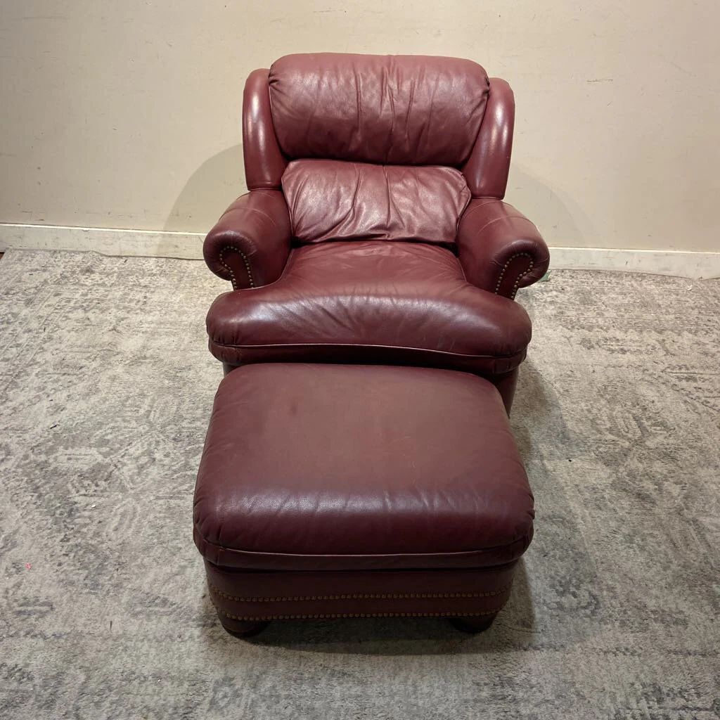 Hancock and Moore leather “Austin Tilt Back Chair and matching ottoman