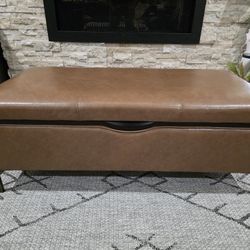 Sunpan Kael Storage Modern Designer Faux Leather Storage Bench/ Coffee Table  -NEW
