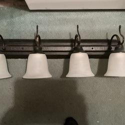 Vanity Light With 4 Lights for Bathroom, Black With Touch Of Gold, Frosted Shades, 32 X 10 X 8.75”