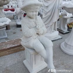 30 Inch Tall Fishing Boy Concrete Heavy Statue 