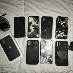 UNLOCKED Iphone 11 Black 64 w/ 6 Cases 2 Chargers Plus Privacy Screen Protector 