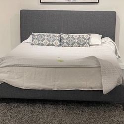 New Queen Size Gray Color Fabric Upholstered Bed