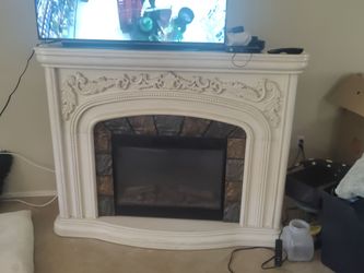 Electric Fireplace with Ornate White Mantel