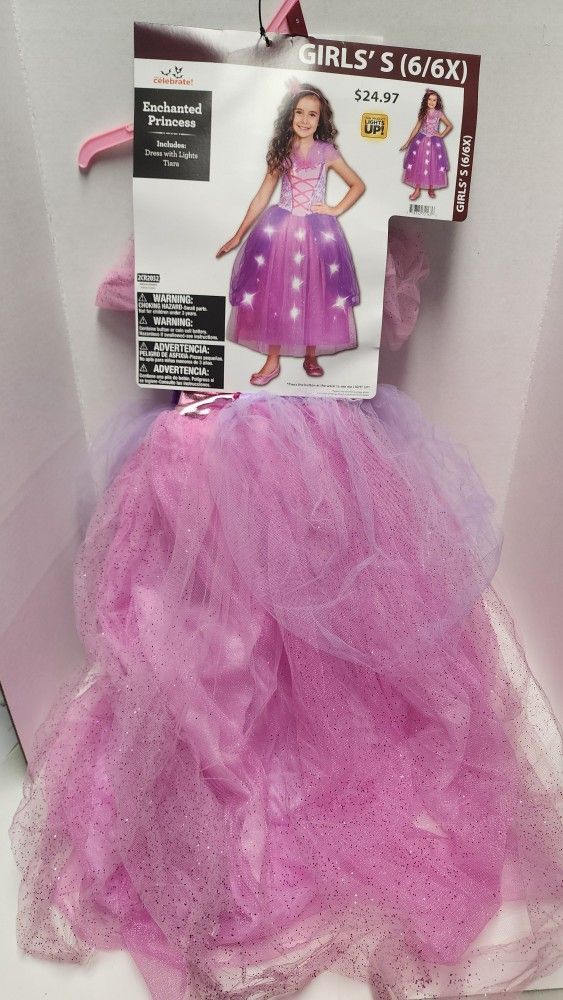 Girls S (6-6x) Enchanted Princess Deluxe Light-up Pink Gown Costume New Dress
