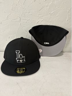 MLB new era Los Angeles dodgers black with black white outline 59fifty fitted hats size  7 1/4, 7 3/8, 7 1/2