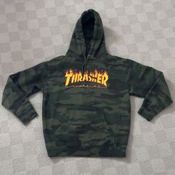 Thrasher Flame Hooded Fleece Lined Us Edition Unisex Camouflage Hoodie 