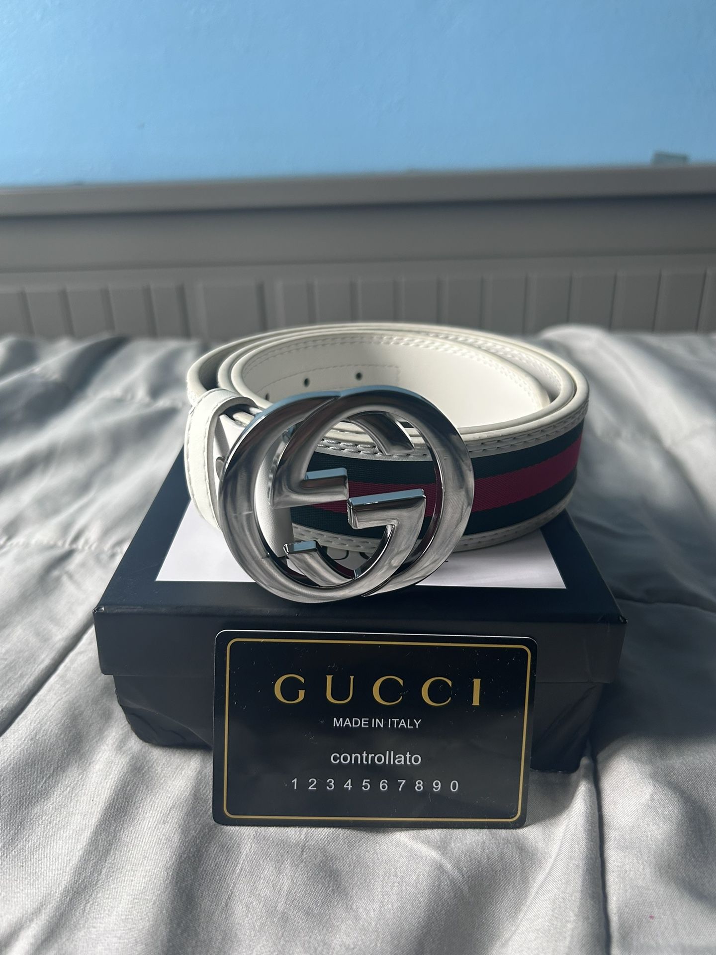 Gucci Belt | White/Green/Red | Silver Buckle