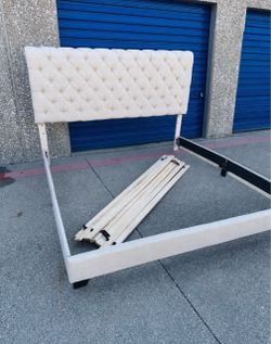 Cream Tufted Upholstered Bed Frame with Slats