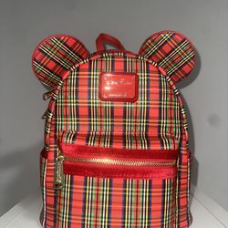 Red Plaid Disney Christmas Backpack