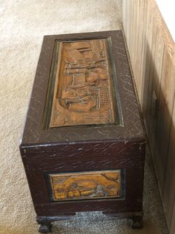 Hand carved Thai cedar chest