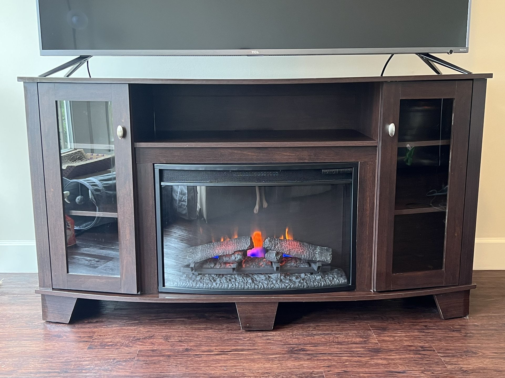 59” Media Console w/ Electric Fireplace, Dark Cherry