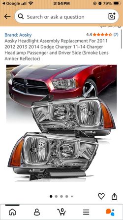 Aosky Headlight Assembly Replacement For 2011 2012 2013 2014 Dodge Charger 11-14 Charger Headlamp Passenger and Driver Side (Smoke Lens Amber