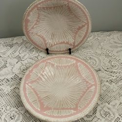 Anthropologie Shallow Bowl Rustic Pink Star Pattern 8”