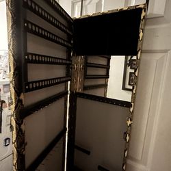 Over The Door Mirror Jewelry Armoire Storage Earrings Necklaces Makeup 