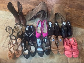 Large lot of size 9 shoes, platforms, stilettos, heels, boots, real leather, nine West, Calvin Klein, Vince Camuto, etc.