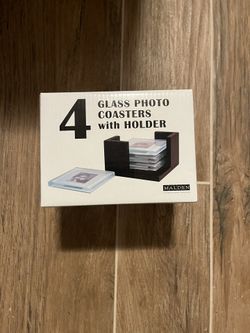 Glass Photo Coaster Set With Holder By Malden 