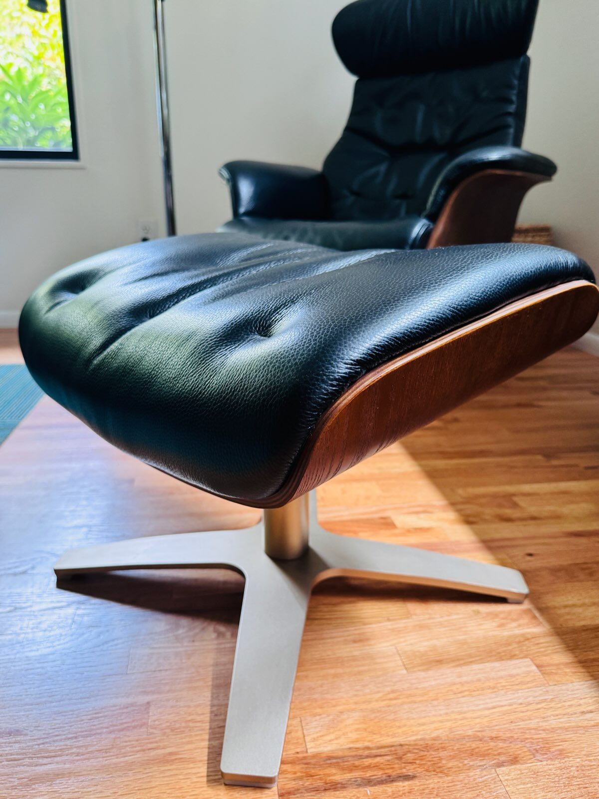 Dania Mid Century Style Leather Recliner And Ottoman