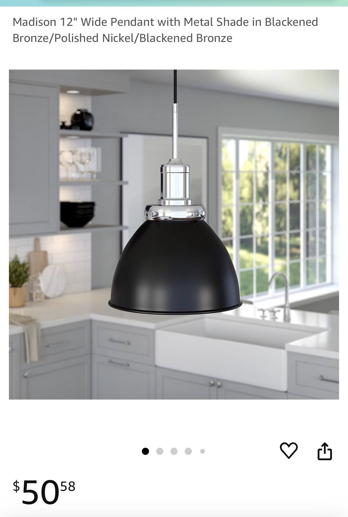 12" Wide Pendant with Metal Shade in Blackened Bronze/Polished Nickel