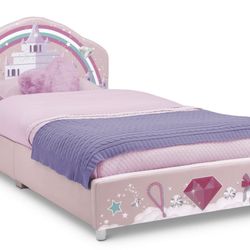 [like New] Delta Children Princess Upholstered Twin Bed, Pink + Mattress 