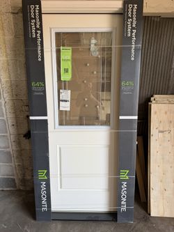Masonite 36 x 80 Decorative Glass Fiberglass Front Door – Right Hand Inswing
