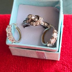 Sterling DQCZ Ring Size 7 3/4 And Matching DQCZ Earrings. 