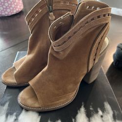 Brown Open Toe, Suede Heels